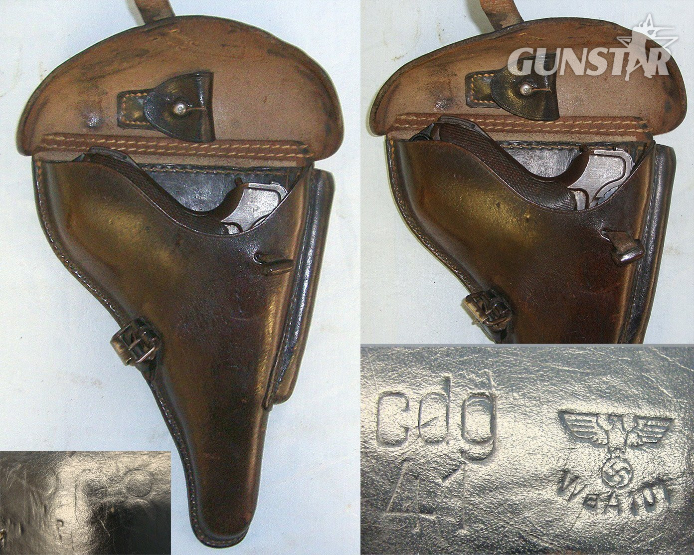 WW2 1941 Dated Nazi German Maker Code ‘cdg’ Auwaerter u. Bubeck KG, Lederwarenfabrik, Stuttgart Army Officer’s Leather Hard Case Holster  For Luger PO8 9mm Parabellum Pistols. Sn 23651 Care & Storage