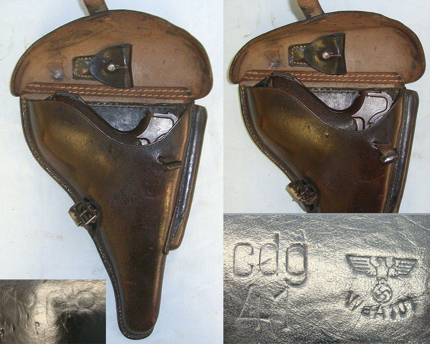 WW2 1941 Dated Nazi German Maker Code ‘cdg’ Auwaerter u. Bubeck KG, Lederwarenfabrik, Stuttgart Army Officer’s Leather Hard Case Holster  For Luger PO8 9mm Parabellum Pistols. Sn 23651 Care & Storage