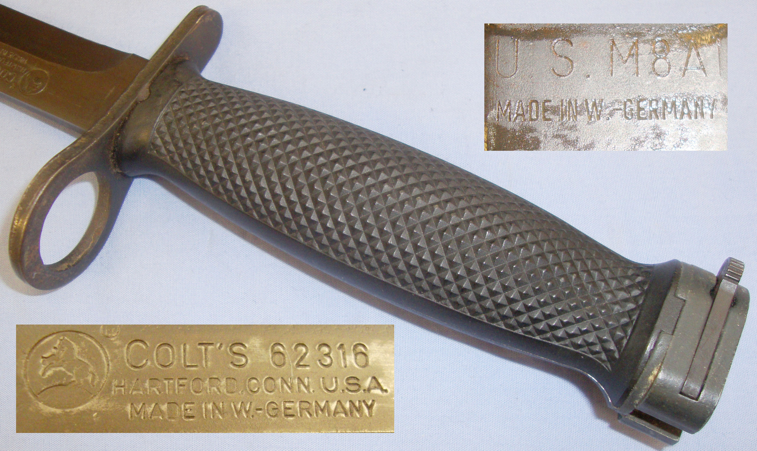 Mint* ‘M7’ Colt 62316 Marked Bayonet and U.S M8A1 Scabbard Made in West Germany. BAYO 337. Bayonet