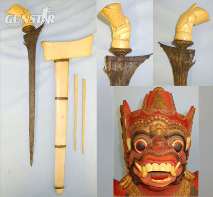  Bali / Indonesian Native Kris Dagger With Antique Ivory Hilt, Hand Forged Acid W Other Blade