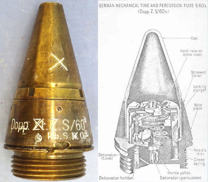  INERT DEACTIVATED. Scarce, Unfired, WW2 era, German Instruction / Drill ZtZ.S/60* Brass Clockwork Time Fuze. - O 2148 INERT DEACTIVATED. Scarce, Unfired, WW2 era, German Instruction / Drill ZtZ.S/60* Brass Clockwork Time Fuze. - O 2148  Other Ammunition