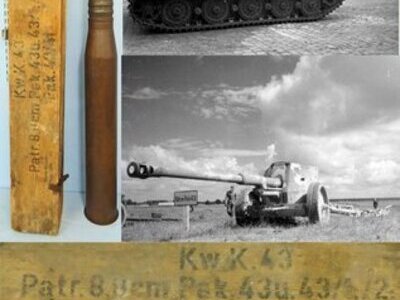 INERT DEACTIVATED. Rare Unfired German WW2 King Tiger 8.8cm (88 x 822R) High Explosive (HE) Round for the KwK43 Gun And the PaK43 Anti Tank Guns complete with its Original Wooden Transit Case. Sn - 22308 INERT DEACTIVATED. Rare Unfired German WW2 King Tiger 8.8cm (88 x 822R) High Explosive (HE) Round for the KwK43 Gun And the PaK43 Anti Tank Guns complete with its Original Wooden Transit Case. Sn - 22308  Other Ammunition