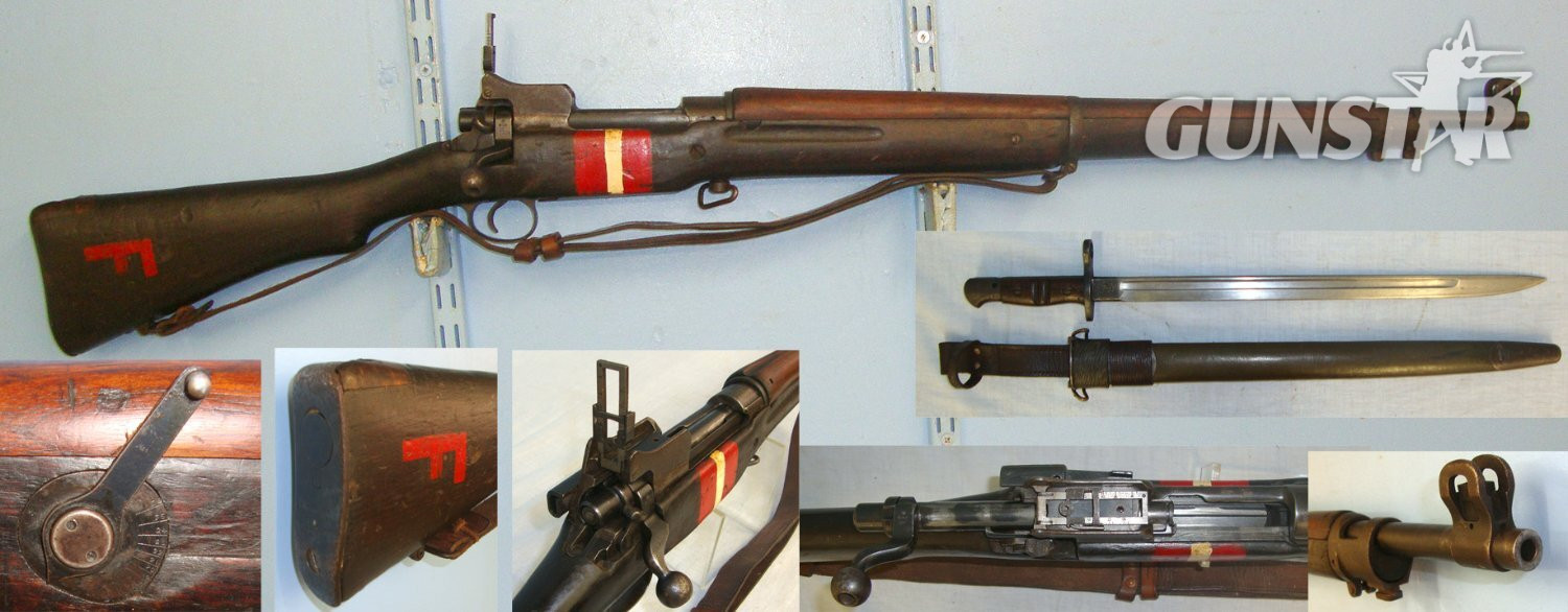 Eddystone (Remington) With Sling, Remington P17 Bayonet, Scabbard & Leather Frog. D 1650 Bolt Action None Rifle in 