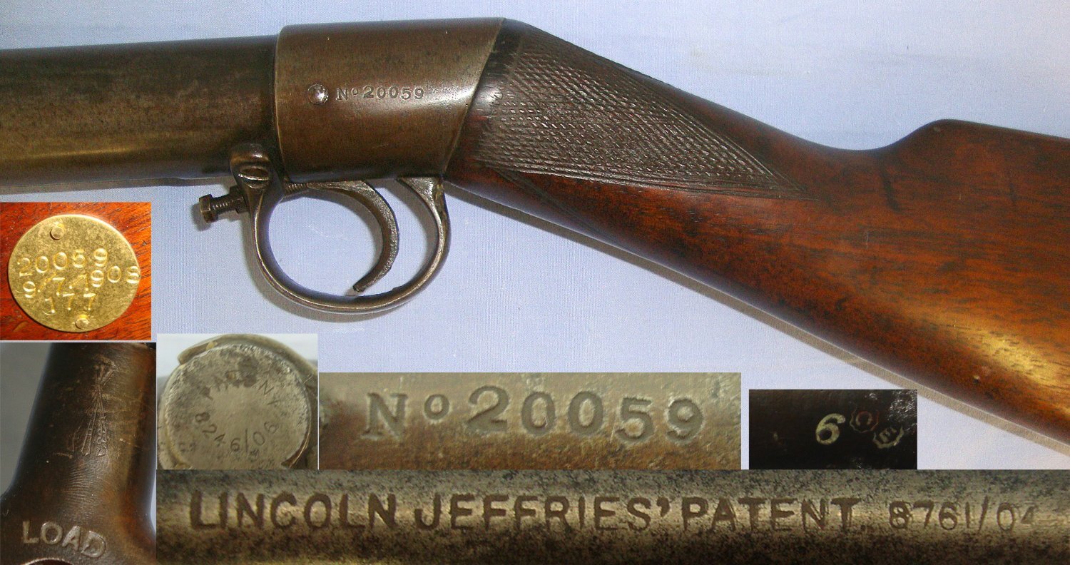 1908-1914 BSA Lincoln Jeffries Patent Improved Model D .177 Calibre Pistol Straight Hand Stock Variant Underlever Air Rifle With Correct ‘Bayonet’ Catch Lever & Correct Cylinder Markings. AI 604 air rifle .177