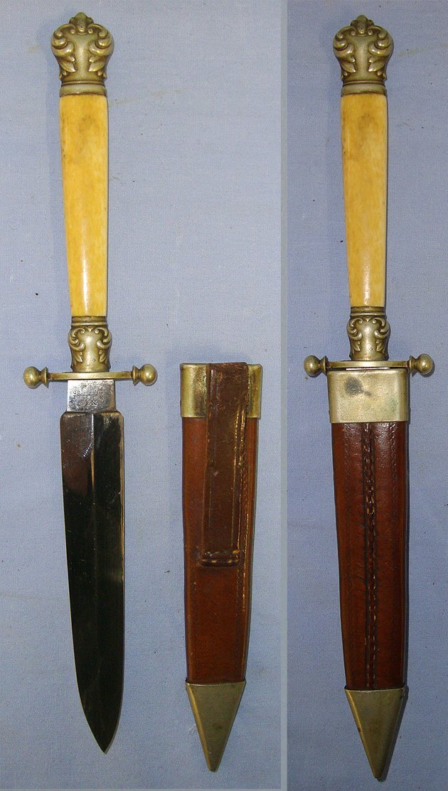  Victorian, Rodgers Of Sheffield Cutler To Her Majesty Spear Point Bowie Knife With Open Top Leather Scabbard. Sn 23753 Knive