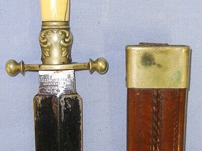 Victorian, Rodgers Of Sheffield Cutler To Her Majesty Spear Point Bowie Knife With Open Top Leather Scabbard. Sn 23753 Knive