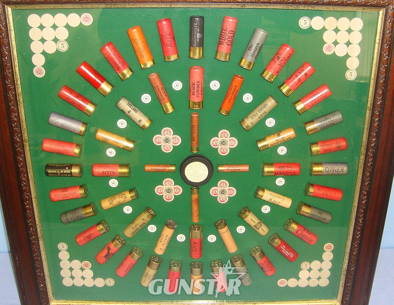 RARE**INERT DEACTIVATED**LARGE**Various Calibres & Makers Including Holland & Holland & Eley Sporting Shotgun Cartridge Glazed Display /  Bullet Board. Sn 23484:51 Various Cartridges