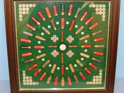 RARE**INERT DEACTIVATED**LARGE**Various Calibres & Makers Including Holland & Holland & Eley Sporting Shotgun Cartridge Glazed Display /  Bullet Board. Sn 23484:51 Various Cartridges