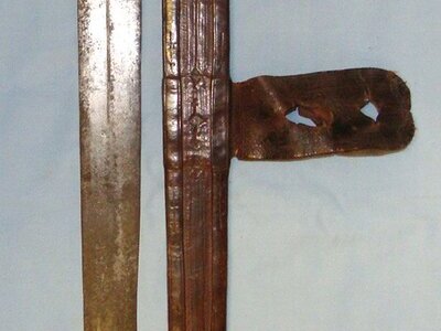 Victorian C1885 Siege Of Khartoum Era Large Native Sudanese / Arab Fighting Sword With Possible Ancient Blade & Rare To Find Leather Scabbard. Sn 21449:9 Sword