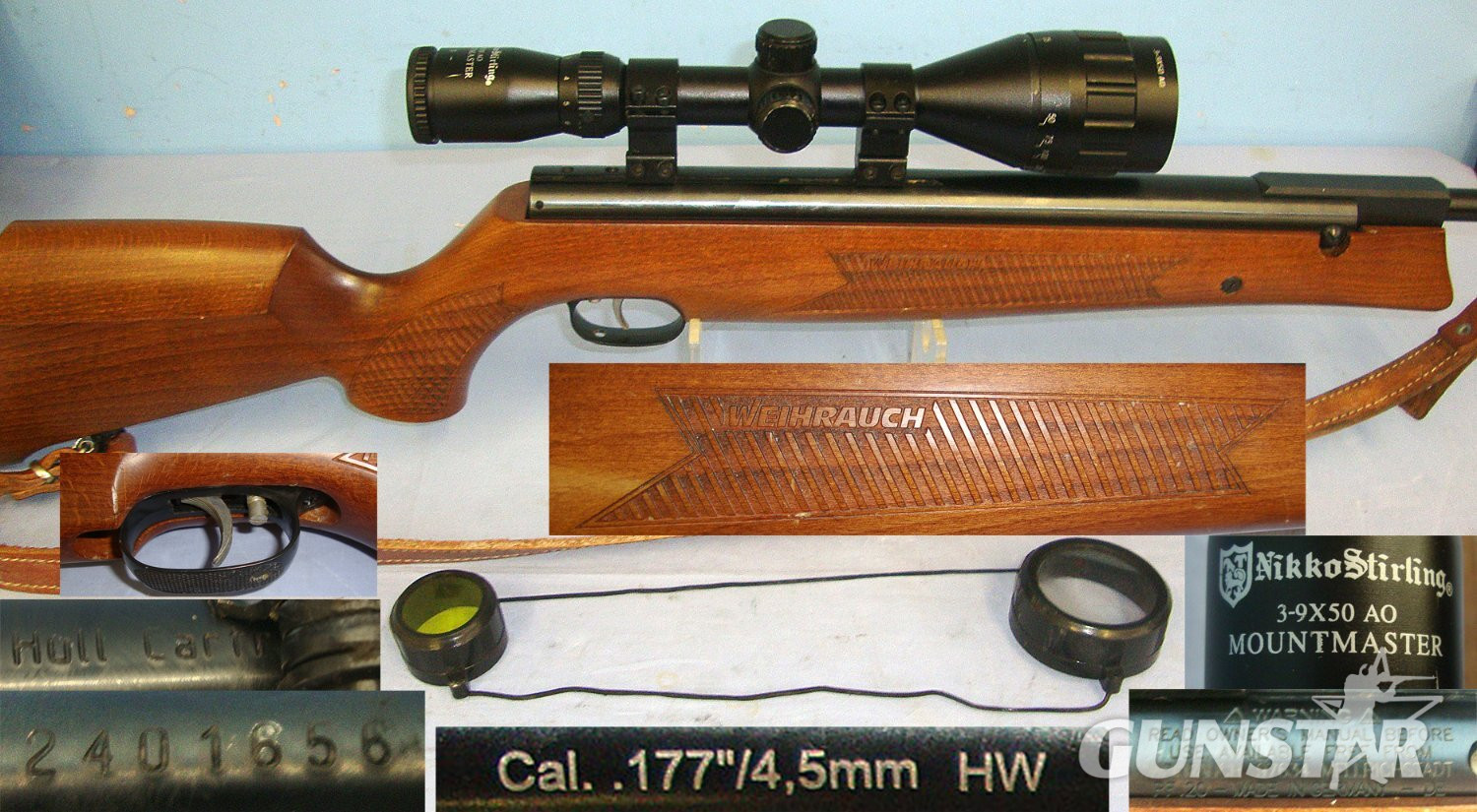 MINT**German Weihrauch HW80K Hull Cartridge Import .177 Calibre Break Action Hunting Air Rifle With Sound Moderator / Silencer & Nikko Stirling 3-9x50 AO Mountmaster Telescopic Sight & Sling. Sn 23484:81 air rifle .177