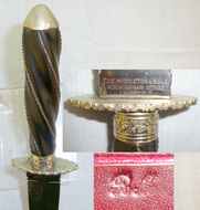 J.E. Middleton & Sons Sheffield Spear Point Bowie Knife With Unusual Turned Twist Form Faux Buffalo Horn Hilt With Copper Wire Binding & Ornate Brass Fittings Knive