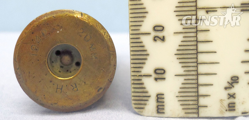 INERT. WW2, 1942 Dated, 20mm Hispano-Suiza (20x110) HS 404, Raleigh Cycles Production, Aircraft Cannon DRILL Round. - O 1869 INERT. WW2, 1942 Dated, 20mm Hispano-Suiza (20x110) HS 404, Raleigh Cycles Production, Aircraft Cannon DRILL Round. - O 1869  Other Ammunition