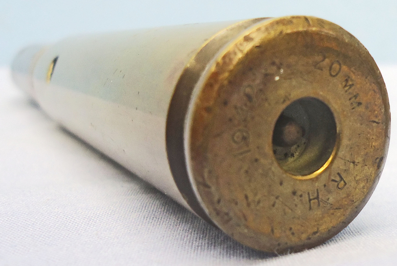  INERT. WW2, 1942 Dated, 20mm Hispano-Suiza (20x110) HS 404, Raleigh Cycles Production, Aircraft Cannon DRILL Round. - O 1869 INERT. WW2, 1942 Dated, 20mm Hispano-Suiza (20x110) HS 404, Raleigh Cycles Production, Aircraft Cannon DRILL Round. - O 1869  Other Ammunition