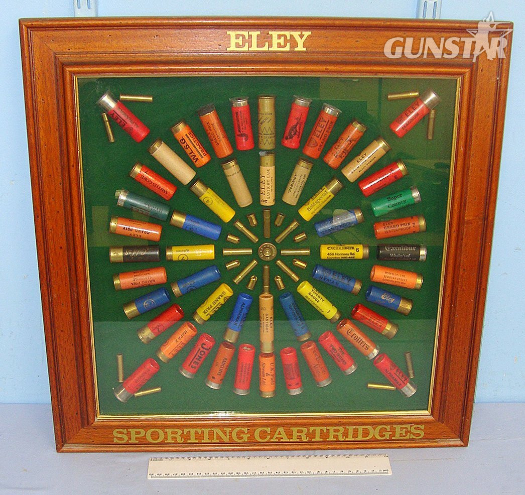 RARE**INERT DEACTIVATED**LARGE**British Eley Sporting Shotgun & Small Bore Ammunition Cases Glazed Display / Bullet Board. Sn 23484:52  Various Cartridges in 
