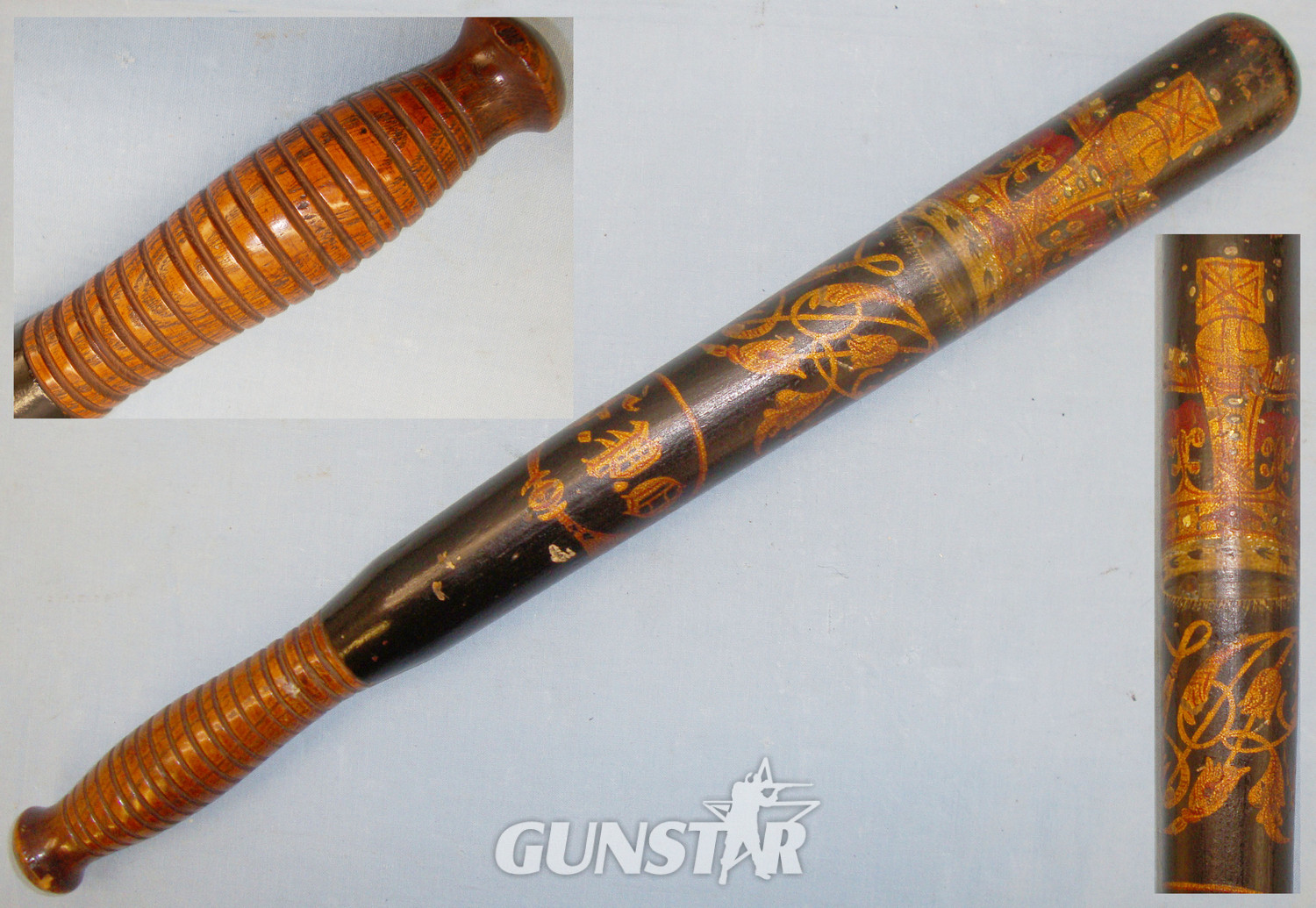 Large Victorian Wood Baluster Tipstaff Truncheon with Hand Painted Decoration Crown VR Royal Cypher. 20609. Large Victorian Wood Baluster Tipstaff Truncheon with Hand Painted Decoration Crown VR Royal Cypher. 20609. Antique & Militaria in 