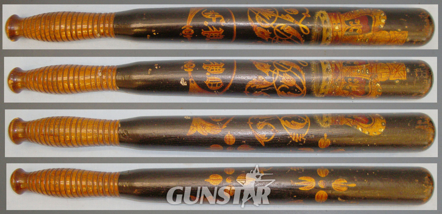 Large Victorian Wood Baluster Tipstaff Truncheon with Hand Painted Decoration Crown VR Royal Cypher. 20609. Large Victorian Wood Baluster Tipstaff Truncheon with Hand Painted Decoration Crown VR Royal Cypher. 20609. Antique & Militaria