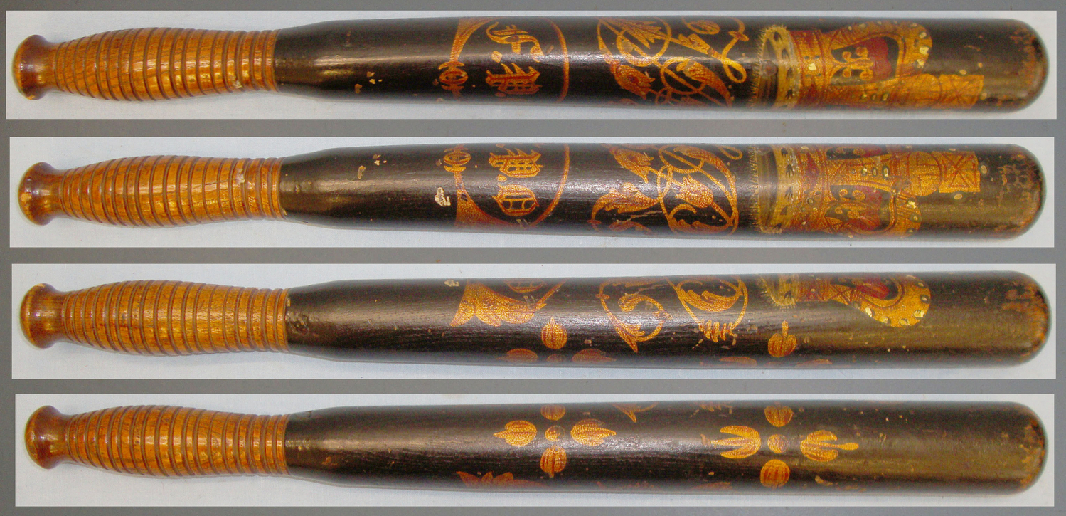 Large Victorian Wood Baluster Tipstaff Truncheon with Hand Painted Decoration Crown VR Royal Cypher. 20609. Large Victorian Wood Baluster Tipstaff Truncheon with Hand Painted Decoration Crown VR Royal Cypher. 20609. Antique & Militaria