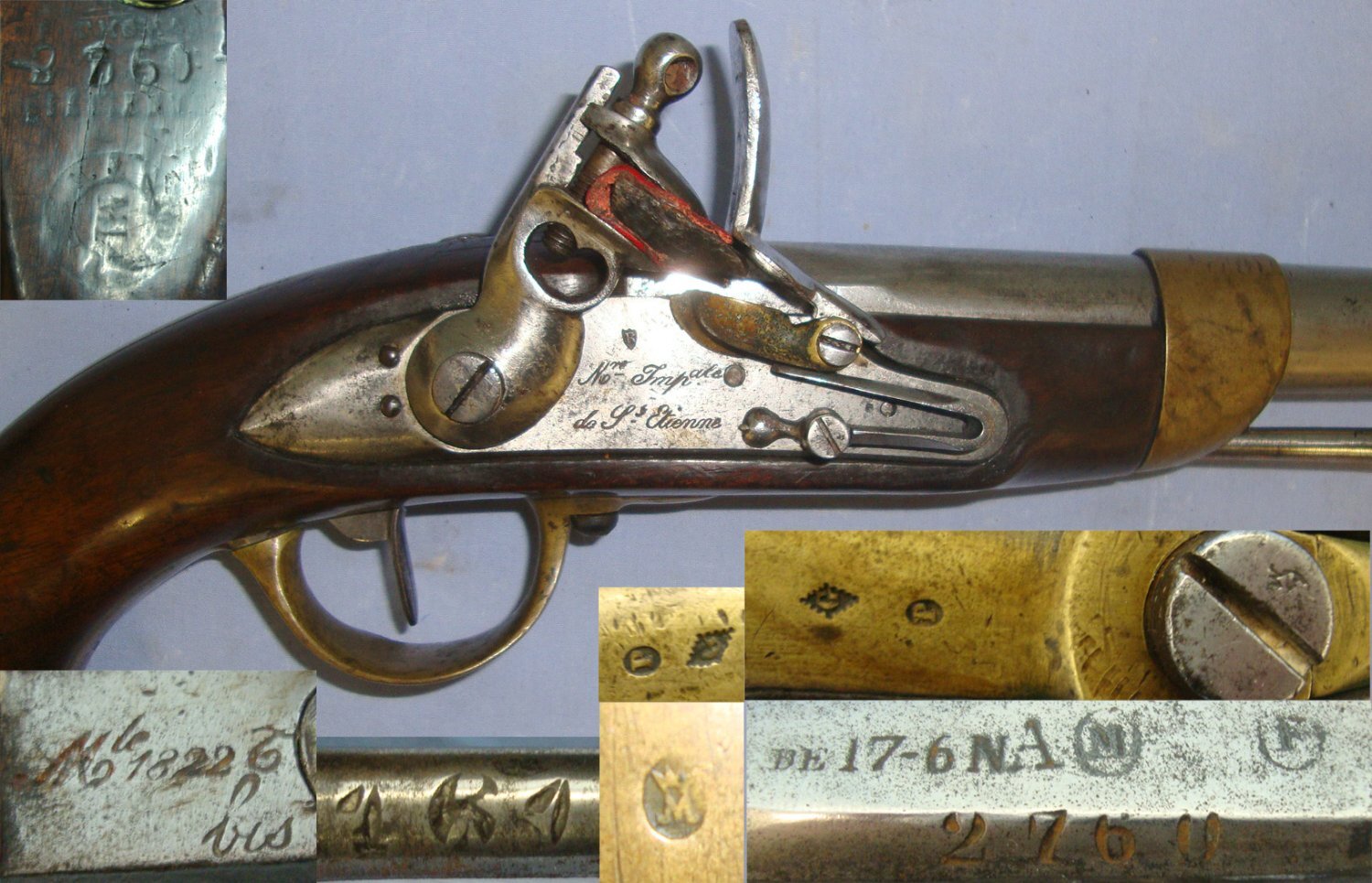French Model 1822 St Etienne Arsenal Flintlock Cavalry Pistol  With Regulation Brass Fittings & Iron Ram Rod With Powder Measure Cup Tip. Sn 23050 .70 Cal Muzzleloader Muzzleloader