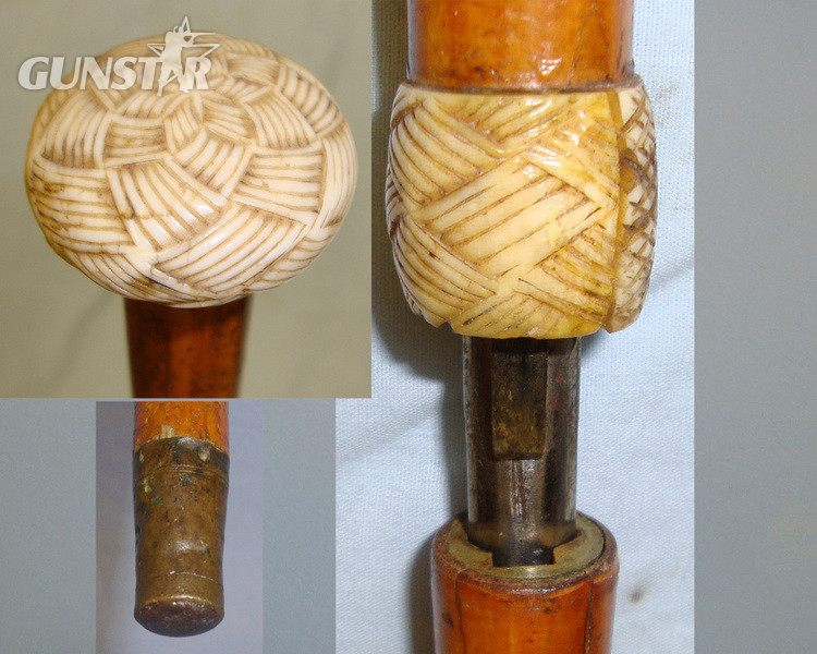 Victorian / Edwardian Gentleman’s Malacca Sword Stick With Diamond Section Blade & Hand Carved Antique Ivory Fittings Sword