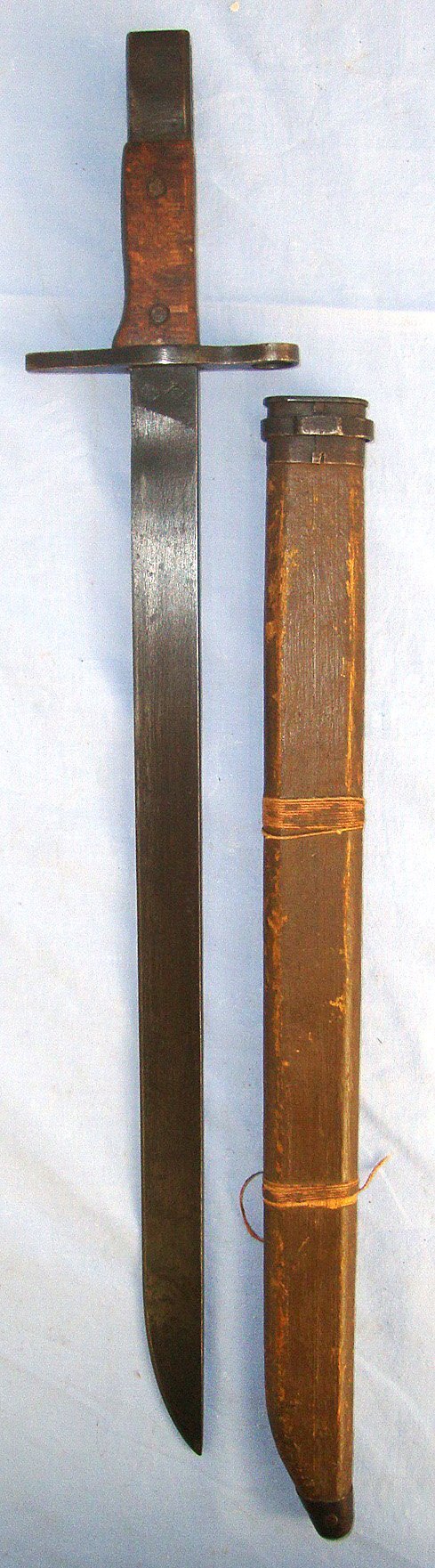  RARE**LATE WW2 'LAST DITCH' Japanese Type 30 Arisaka Rifle Bayonet By Toyoda Jidoshoki Seisakusho (Toyoda Automatic Loom Works TALW) Under Nagoya Arsenal Supervision Variation Q & Wood Scabbard With Steel Fittings. Sn 23461  Bayonet