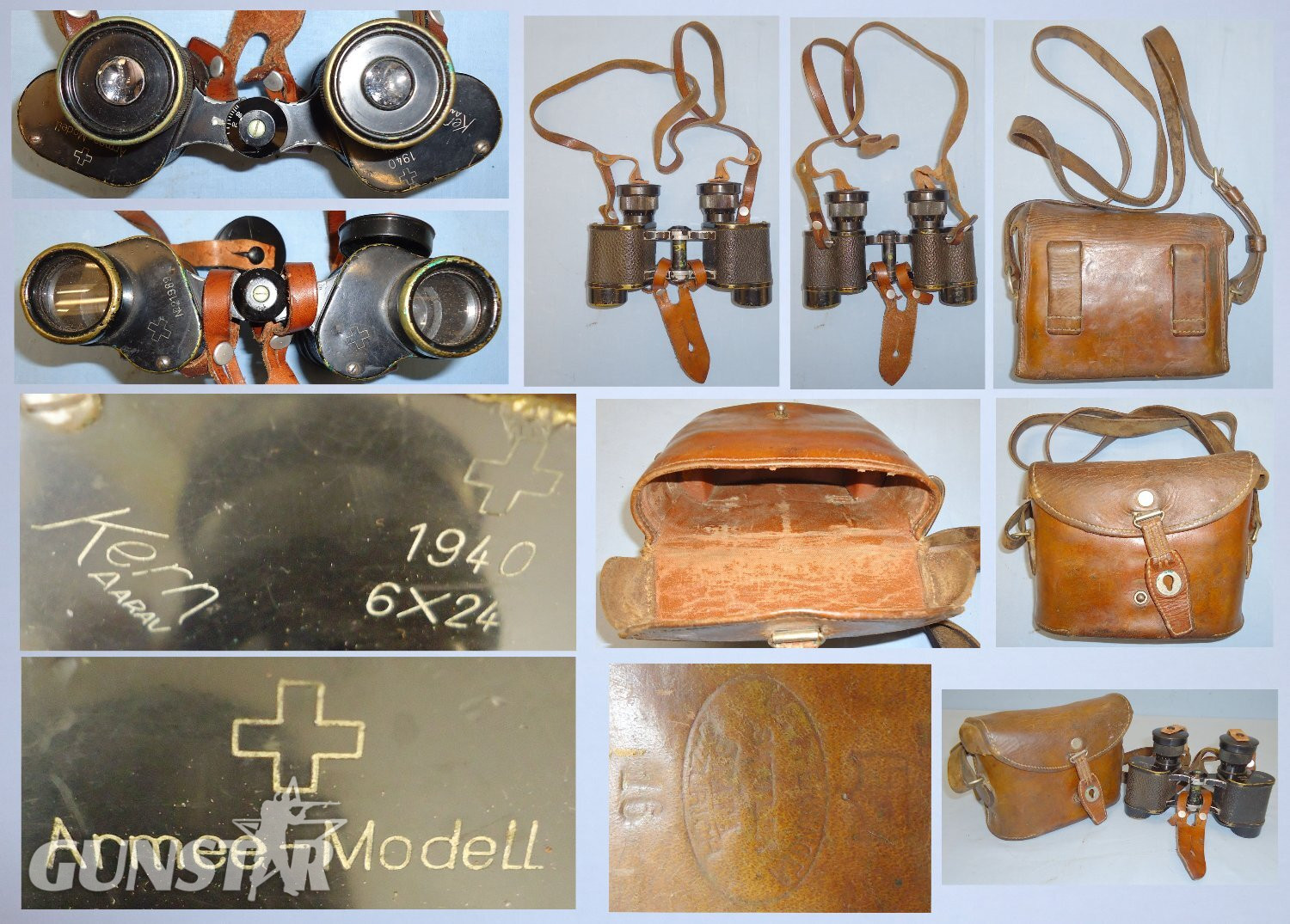  Swiss Army WWII Dated Kern Aarau 6X24 ‘Armee-Modell’ Binoculars and Leather case. OPT 805. Swiss Army WWII Dated Kern Aarau 6X24 ‘Armee-Modell’ Binoculars and Leather case. OPT 805.  Sight & Optic