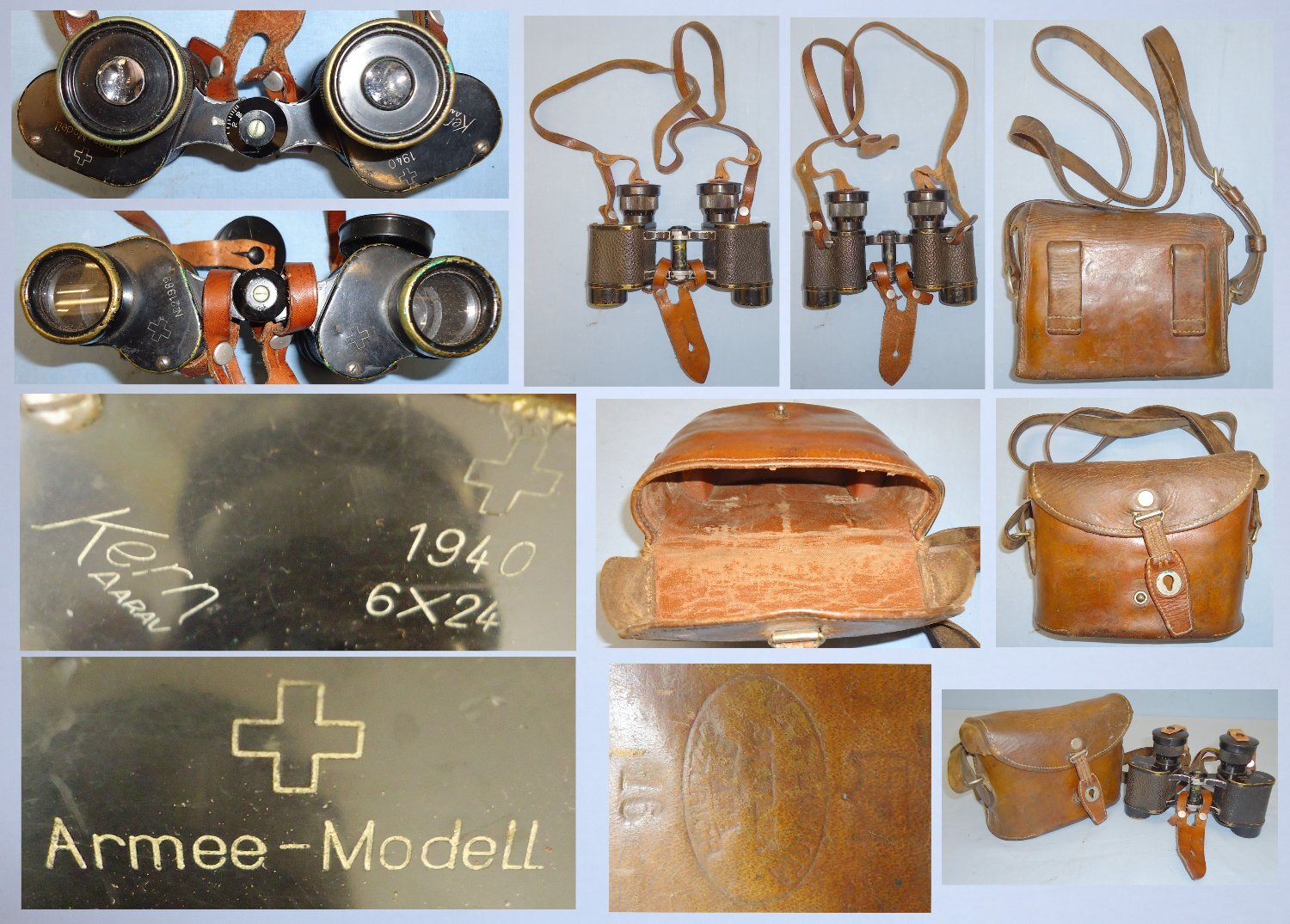  Swiss Army WWII Dated Kern Aarau 6X24 ‘Armee-Modell’ Binoculars and Leather case. OPT 805. Swiss Army WWII Dated Kern Aarau 6X24 ‘Armee-Modell’ Binoculars and Leather case. OPT 805.  Sight & Optic