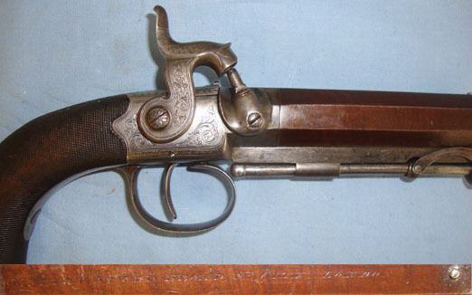  John Witton, City Of London Steel Frame 17 Bore Overcoat Pistol With Octagonal Barrel & Captive Ramrod. 17 Gauge Muzzleloader