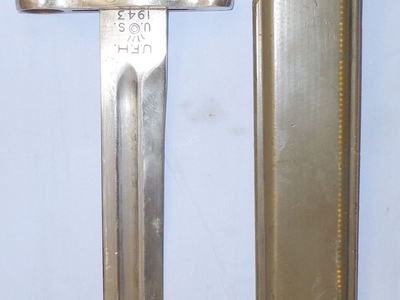 WWII Dated US Army UFH (Union Fork and Hoe Company) M1 Short Bayonet & Scabbard for the M1 Garand Rifle. BAYO 381. Bayonet