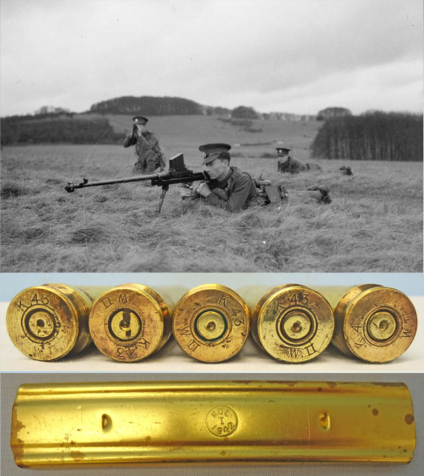 DEACTIVATED INERT .55 Boys (14x99B) Mark 2 Armour Piercing Anti-Tank Rifle, 5 Rounds In Stripper Clip. - O 1974 DEACTIVATED INERT .55 Boys (14x99B) Mark 2 Armour Piercing Anti-Tank Rifle, 5 Rounds In Stripper Clip. - O 1974  Other Ammunition