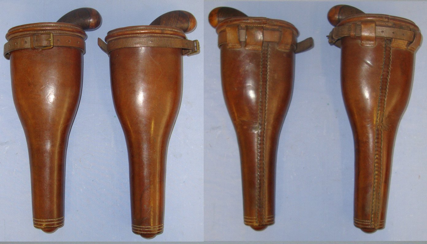  MINT**Pair Of C1830 British Mounted Infantry / Cavalry / Dragoon Officer's Open Top Leather Saddle Bucket Holsters  For Percussion Pistols. L 278 Care & Storage