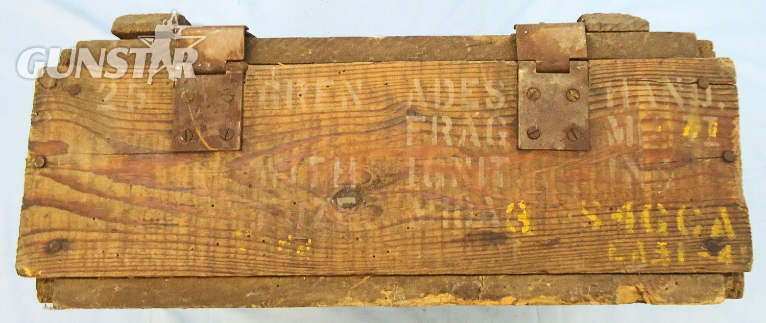 British, WW2, 1943 Dated Mills 36M Hand Grenade Wooden Transit Box for Twenty Five 36M Grenades. - O 2112 British, WW2, 1943 Dated Mills 36M Hand Grenade Wooden Transit Box for Twenty Five 36M Grenades. - O 2112  Other Ammunition 