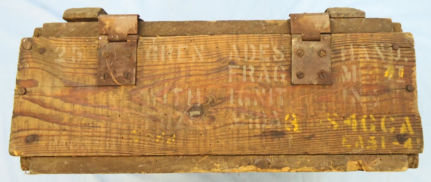 British, WW2, 1943 Dated Mills 36M Hand Grenade Wooden Transit Box for Twenty Five 36M Grenades. - O 2112 British, WW2, 1943 Dated Mills 36M Hand Grenade Wooden Transit Box for Twenty Five 36M Grenades. - O 2112  Other Ammunition 