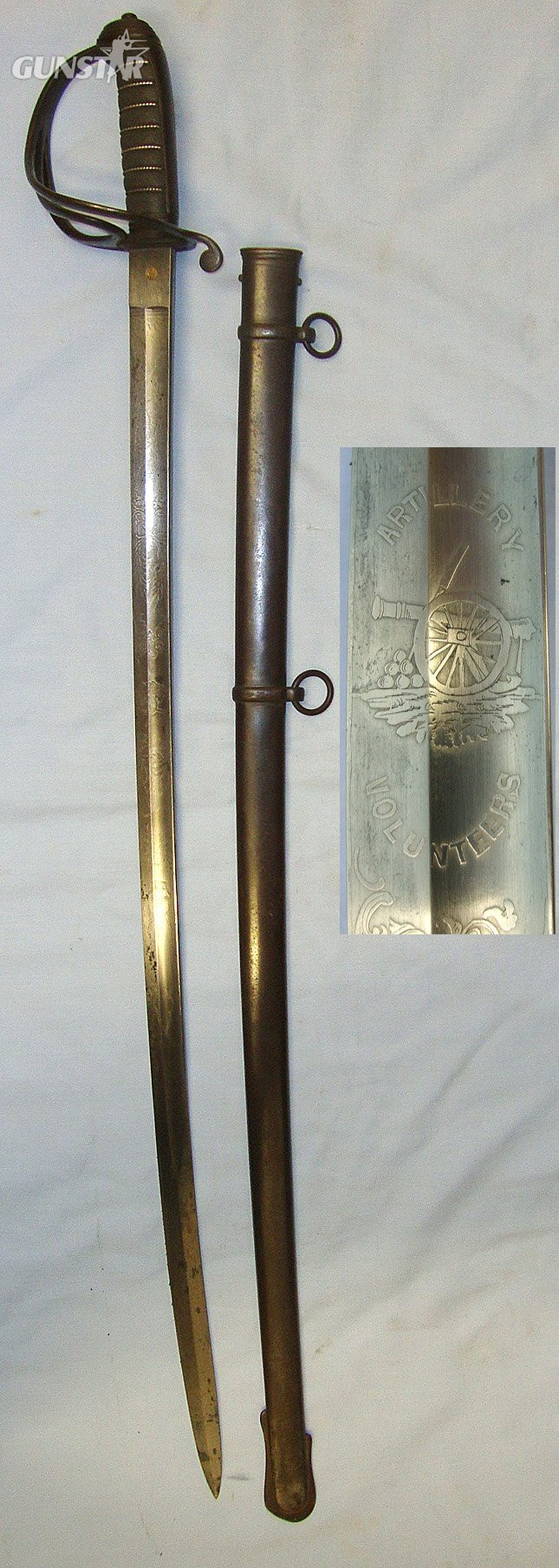 Victorian British Ordnance 1821 Pattern Artillery Volunteers Officer’s Sword With Etched Blade By Mole With Stylised Monogram ‘JC’ & Scabbard. Sn 23157 Sword in 
