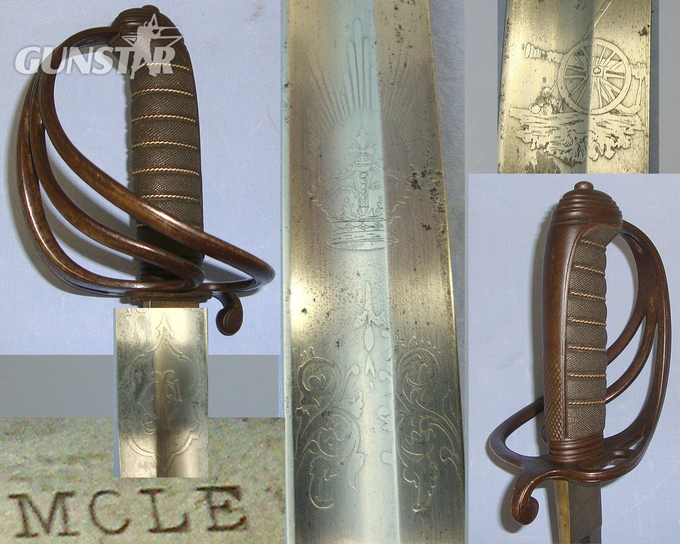 Victorian British Ordnance 1821 Pattern Artillery Volunteers Officer’s Sword With Etched Blade By Mole With Stylised Monogram ‘JC’ & Scabbard. Sn 23157 Sword