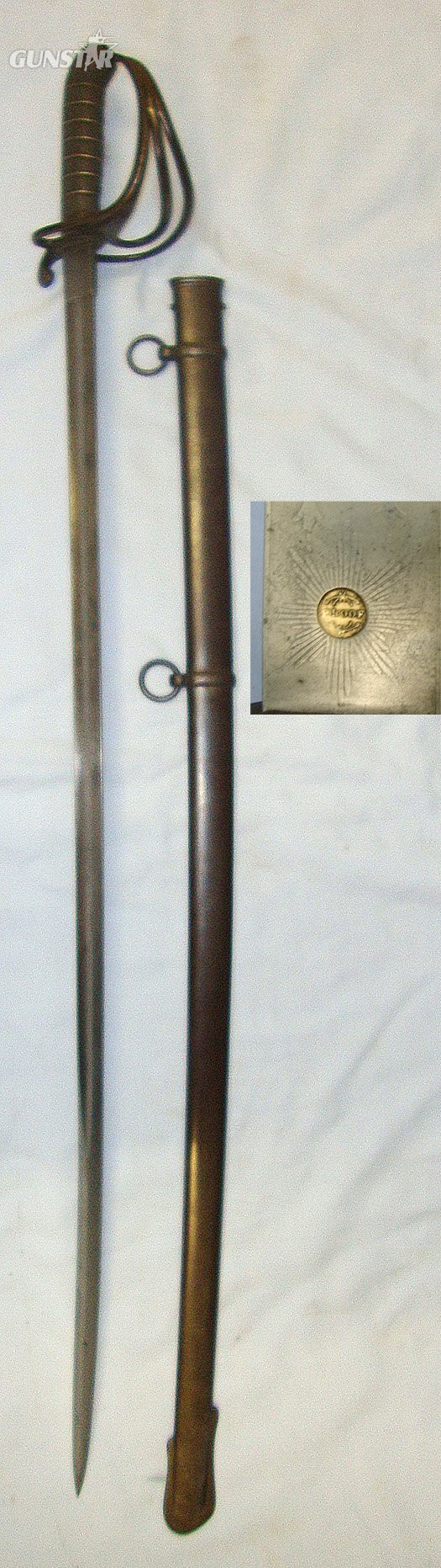  Victorian British Ordnance 1821 Pattern Artillery Volunteers Officer’s Sword With Etched Blade By Mole With Stylised Monogram ‘JC’ & Scabbard. Sn 23157 Sword