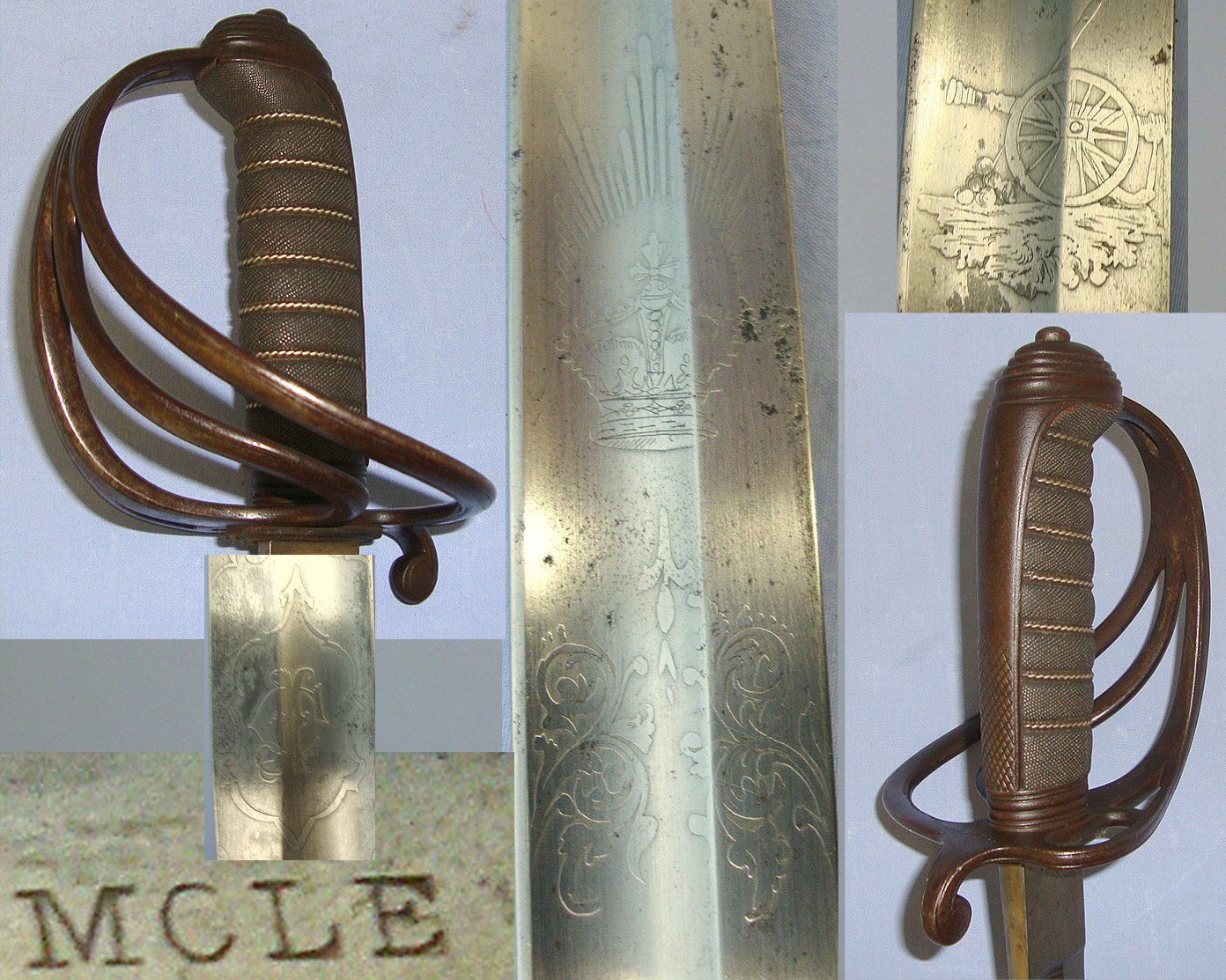 Victorian British Ordnance 1821 Pattern Artillery Volunteers Officer’s Sword With Etched Blade By Mole With Stylised Monogram ‘JC’ & Scabbard. Sn 23157 Sword