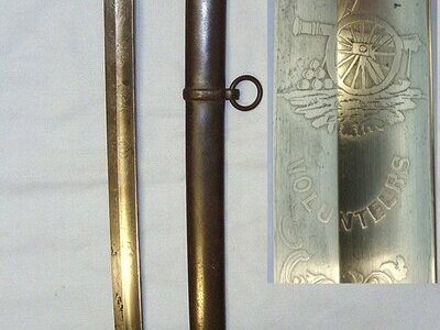 Victorian British Ordnance 1821 Pattern Artillery Volunteers Officer’s Sword With Etched Blade By Mole With Stylised Monogram ‘JC’ & Scabbard. Sn 23157 Sword