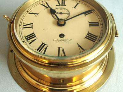 T. L. Ainsley Ltd. South Shields, England. Ship\'s Brass Bulkhead Clock With 60 Seconds Time Keeping Feature and Key By T. L Other Accessory