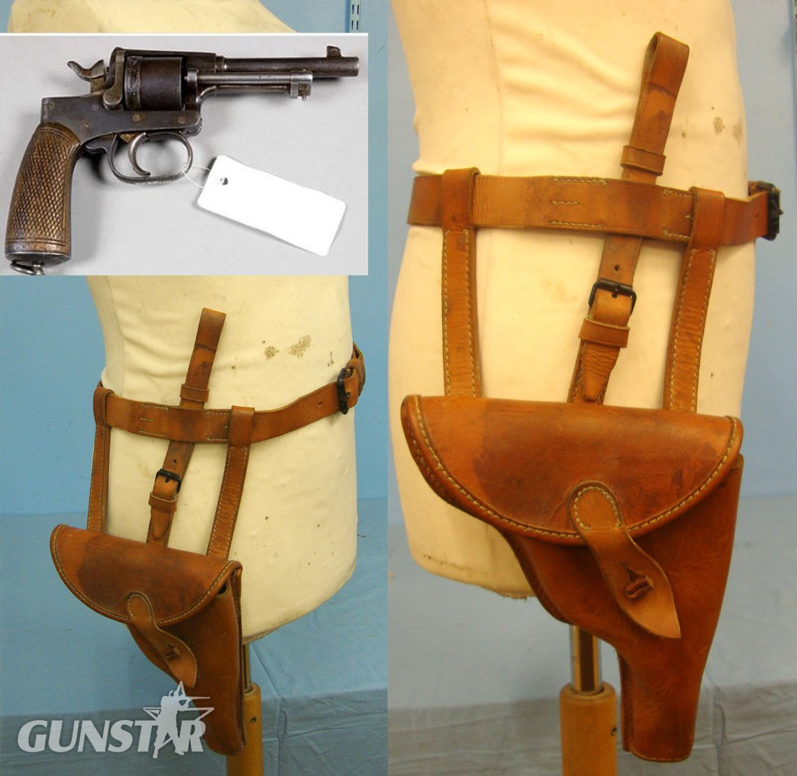 RARE**WW1 1915 Leather Holster Belt Rig For Medium Frame Austro Hungarian M1898 Rast Gasser 4 ½” Barrel 8mm Calibre Military Revolvers. Sn 21234:2 Care & Storage in 