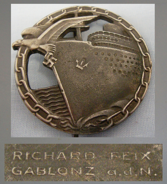 Original/Scarce* Kriegsmarine ‘Blockade Runners Badge with Makers Mark ‘Richard Feix Gablonz a.d.N’. N 115. Original/Scarce* Kriegsmarine ‘Blockade Runners Badge with Makers Mark ‘Richard Feix Gablonz a.d.N’. N 115. Antique & Militaria