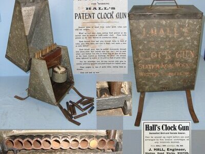 RARE**FULLY WORKING**British John H. Hall, Station Works, Wigton, Cumbria, 1902 Patent 16 Bore Pin Fire Obsolete Calibre Gun Clock Bird / Pest Scarer. Sn 22183 Semi-Auto 16 Bore/gauge