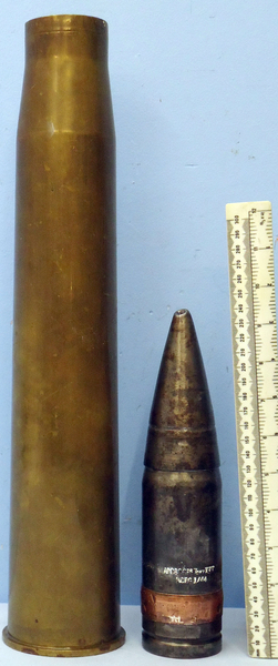  DEACTIVATED INERT. WW2 1943 Dated British 6pr 7cwt (57x441R) Armour Piercing Capped Ballistic Cap High Explosive Trace (APCBC/T) Round. O 1652 DEACTIVATED INERT. This is a British WW2 1943 dated 6pr 7cwt (57x441R) Armour Piercing Capped, Ballistic Cap/Trace (APCBC/T) round for the British 6pr 7cwt tank gun and the towed anti-tank gun. The anti-tank gun was first introduced on November 1941. Late  Other Ammunition