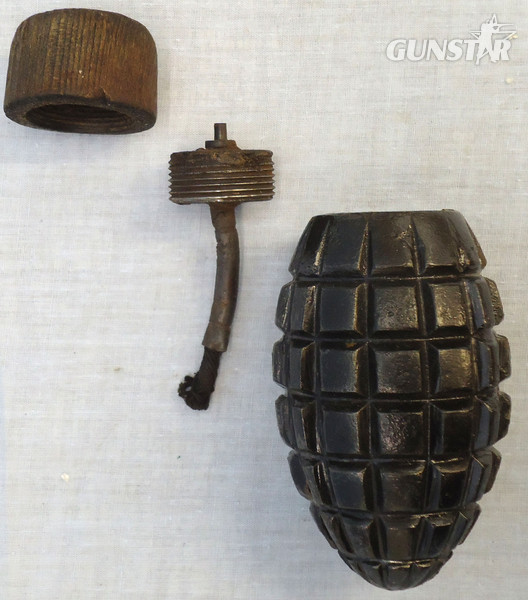 INERT DEACTIVATED, WW1, Mint, Austrian Schwerhand Heavy Fragmentation Hand Grenade With Fuse And Wooden Fuse Protector, Recovered From The Italian Front. Sn - 15533 INERT DEACTIVATED, WW1, Mint, Austrian Schwerhand Heavy Fragmentation Hand Grenade With Fuse And Wooden Fuse Protector, Recovered From The Italian Front. Sn - 15533  Other Ammunition