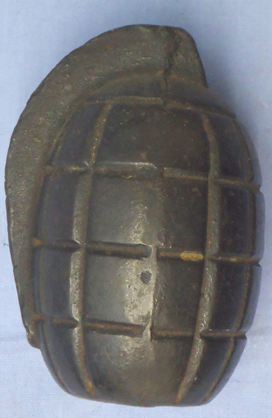 {CATEGORY} - INERT. Rare, WW1, British, Cast Iron, Mills No 5 MK 1 Practice Hand Grenade Resembling The Mills No 5 MK 1, Hand Grenade with Lever. - O 1893 INERT. Rare, WW1, British, Cast Iron, Mills No 5 MK 1 Practice Hand Grenade Resembling The Mills No 5 MK 1, Hand Grenade with Lever. - O 1893  Other Ammunition in 