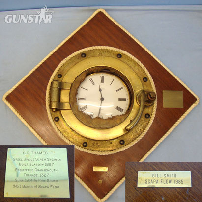 Recovered WW1 Royal Naval Block Ship at Scapa Flow, SS Thames Brass Porthole Mou SS Thames Brass Porthole Mounted With Clock Other Accessory in 