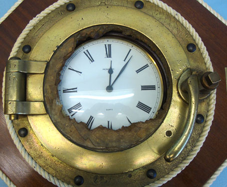 Recovered WW1 Royal Naval Block Ship at Scapa Flow, SS Thames Brass Porthole Mou SS Thames Brass Porthole Mounted With Clock Other Accessory