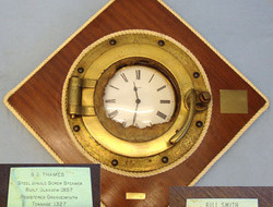 Recovered WW1 Royal Naval Block Ship at Scapa Flow, SS Thames Brass Porthole Mou SS Thames Brass Porthole Mounted With Clock Other Accessory
