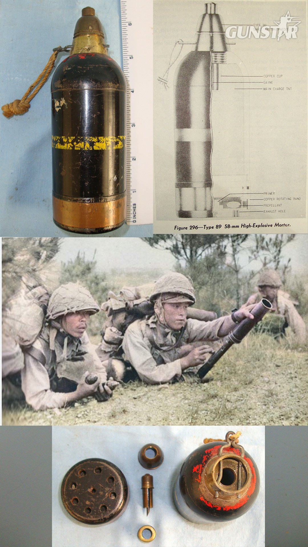 INERT**DEACTIVATED**SCARCE**WW2 Japanese Army Type 89, 58mm High Explosive H.E. Mortor Round For Type 89 ‘Knee’ Mortors Strippable & Complete With Original Finish. O 2400 Japanese None  Mortar
