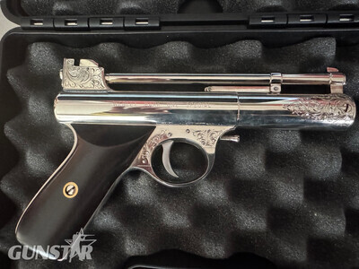 Webley mark one special in .177 in Nickel plate . ENGRAVED. Don Blocksidge Mk 1 special .177