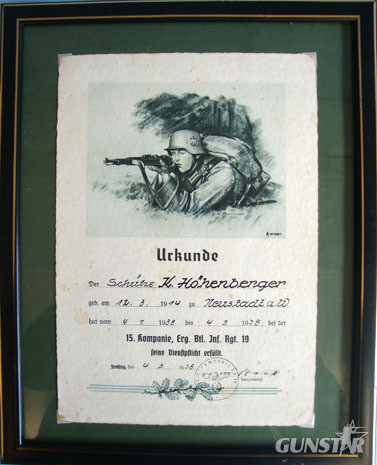 German WW2 Signed Certificate Of Training, To Rifleman K. Hohenberger, Dated 193 Original Researchable German WW2 Signed Certificate Of Training, To Rifleman K.  Other Accessory in 